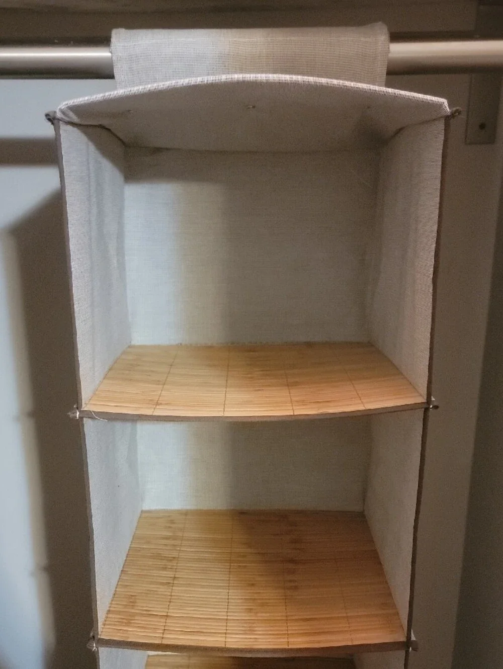 6 Shelf Hanging Closet Shelf Organizer - Beige with Bamboo Shelves